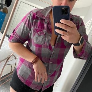 GAP Pink Plaid Button Down Shirt NWOT Sz L